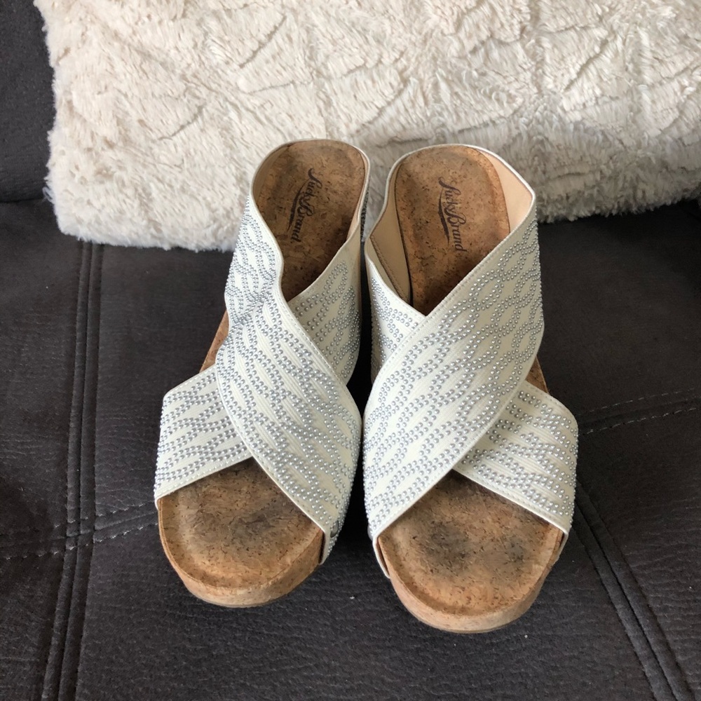 LUCKY BRAND CreamCrisscross StuddedCork Wedges 8.5